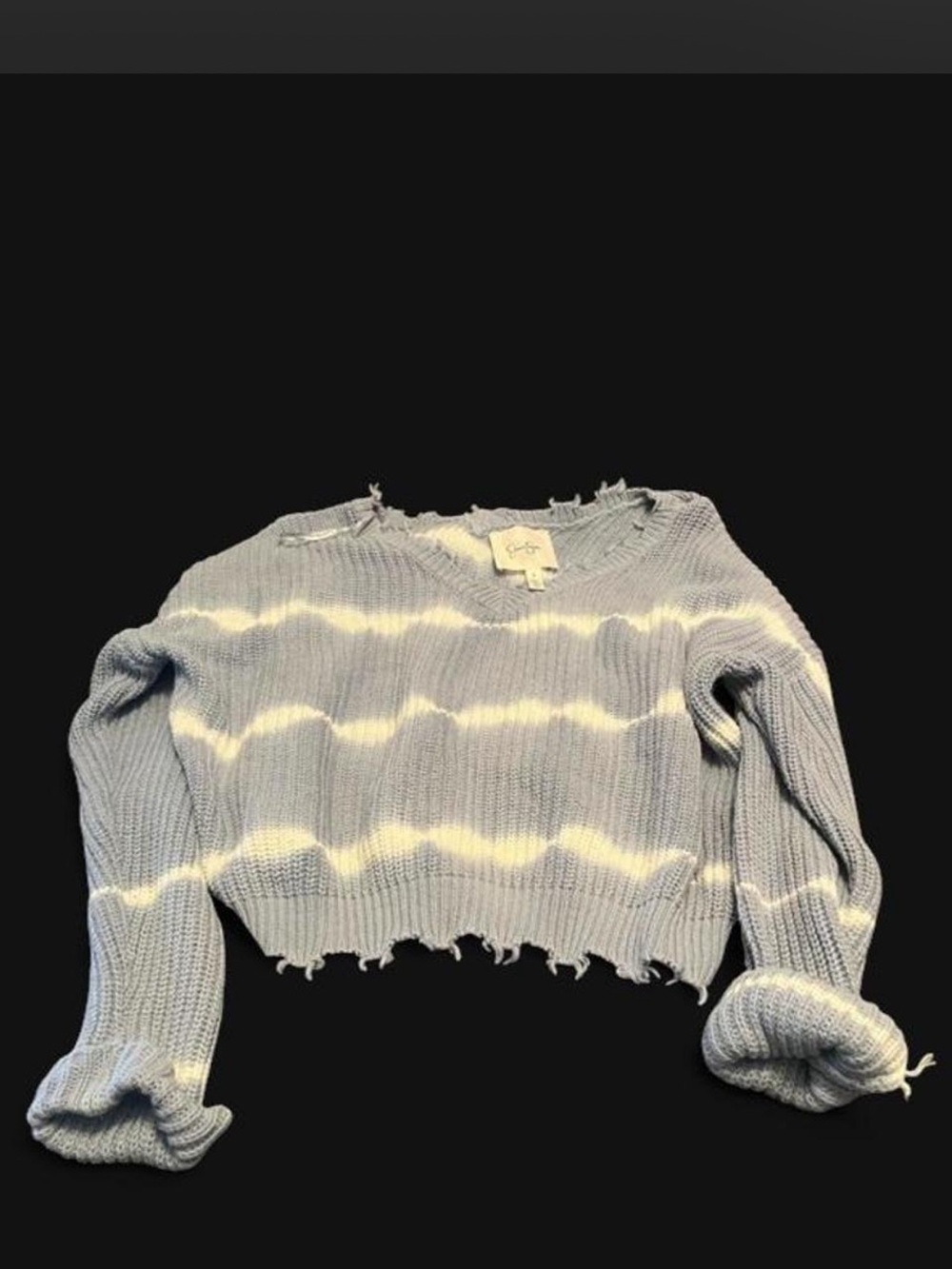 Jessica Simpson Light Blue & White Cropped Distressed Sweater